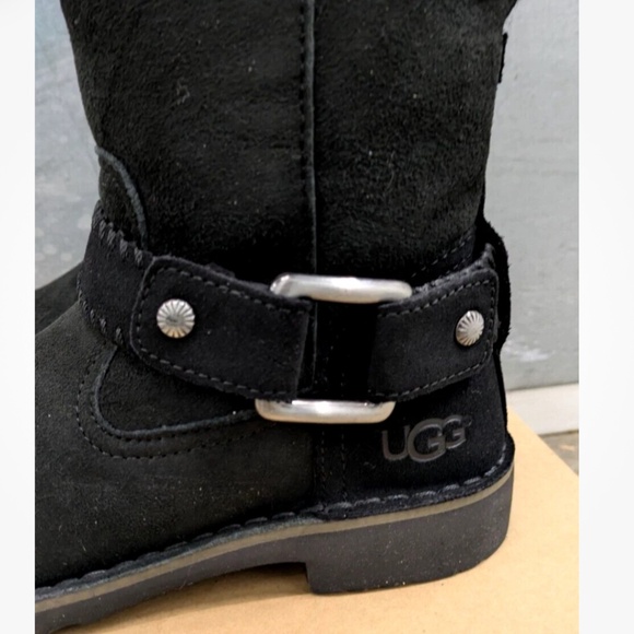 UGG Cedric Water Resistant Black Suede Sheepskin Buckle Boots Size 6 NEW - Picture 8 of 15